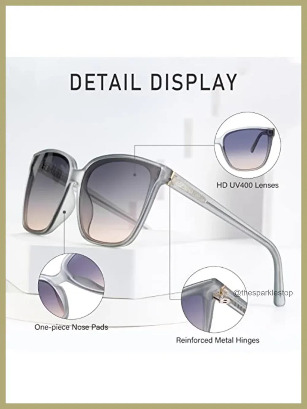 Retro Oversized Square Sunglasses UV400 Protection TR90 Lightweight